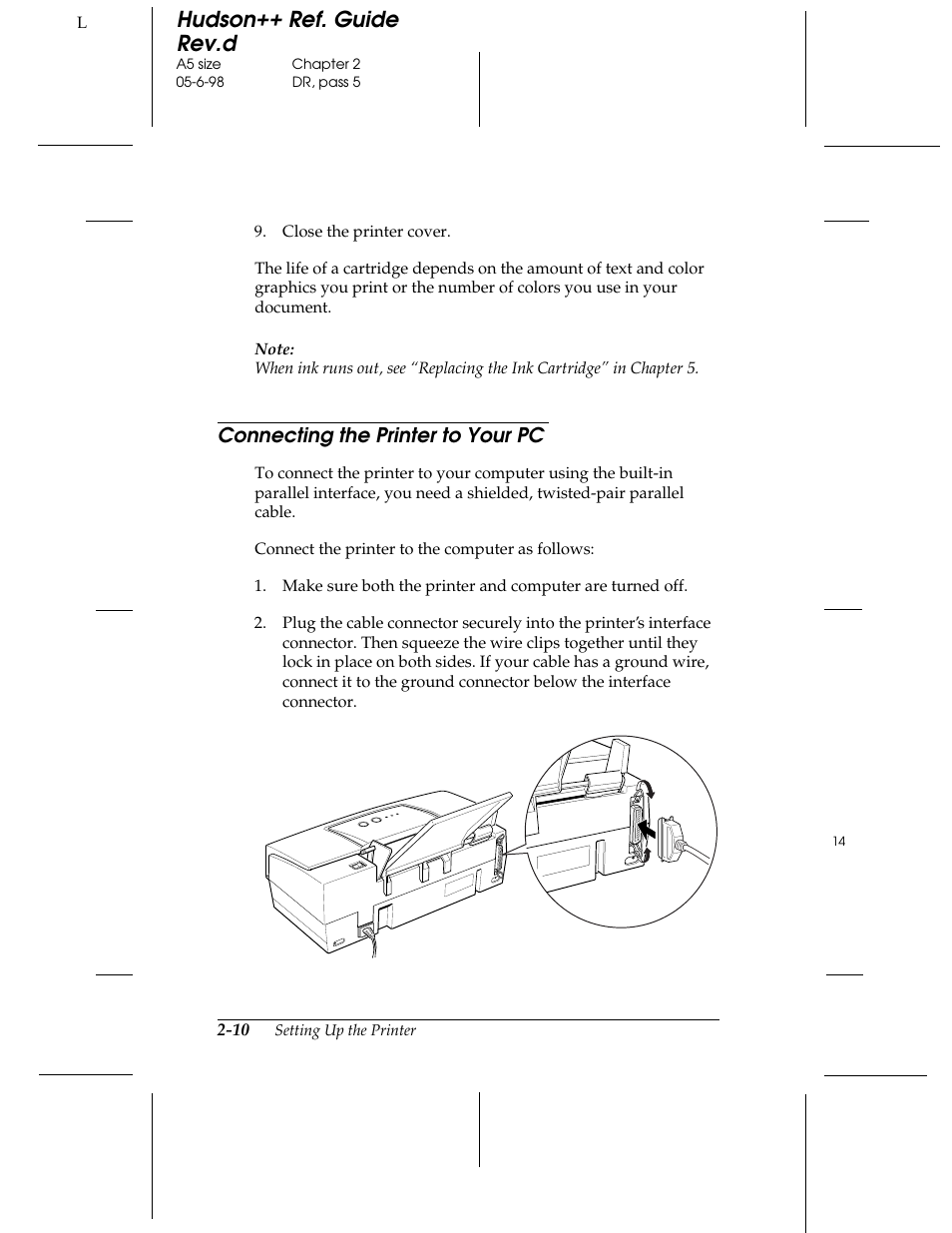 Connecting the printer to your pc, Hudson++ ref. guide rev.d | Epson 300 User Manual | Page 26 / 91