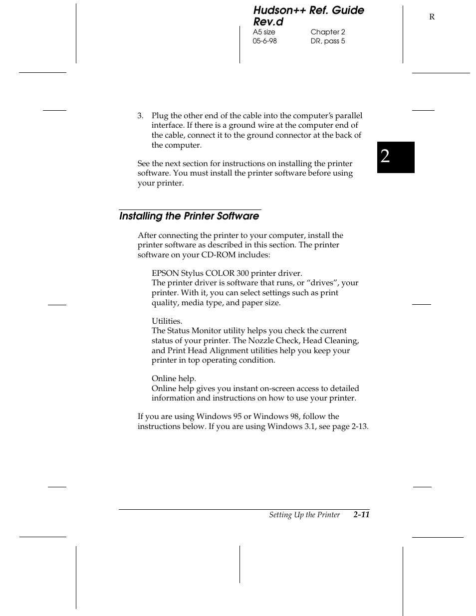 Installing the printer software, Hudson++ ref. guide rev.d | Epson 300 User Manual | Page 27 / 91