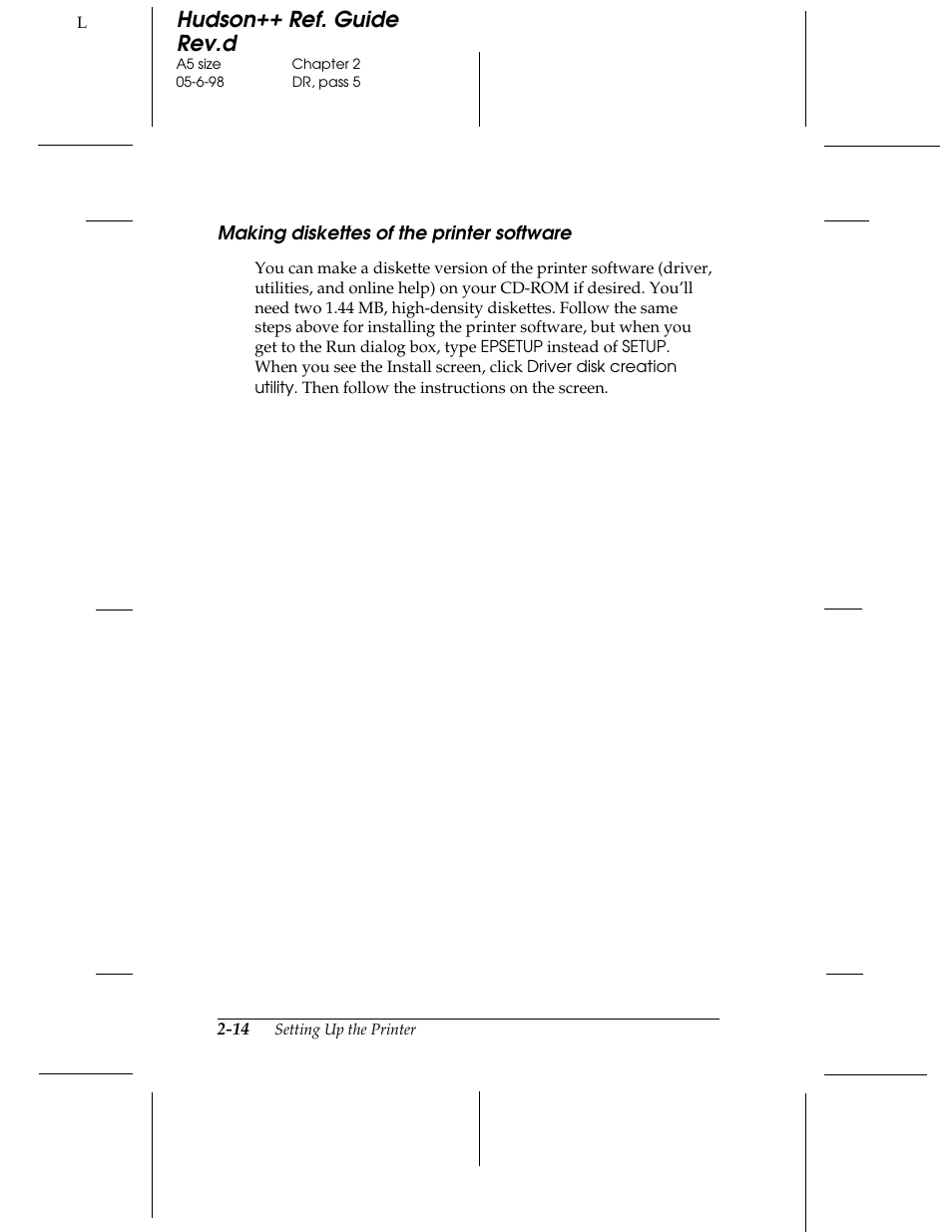 Making diskettes of the printer software, Hudson++ ref. guide rev.d | Epson 300 User Manual | Page 30 / 91