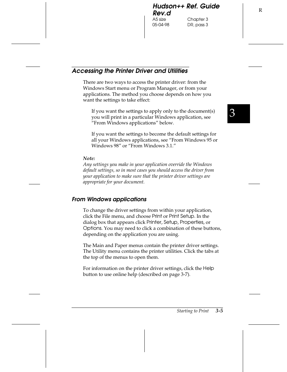 Accessing the printer driver and utilities, From windows applications, Hudson++ ref. guide rev.d | Epson 300 User Manual | Page 35 / 91