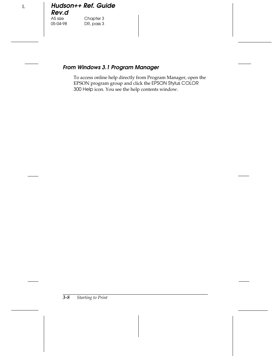 From windows 3.1 program manager, Hudson++ ref. guide rev.d | Epson 300 User Manual | Page 38 / 91