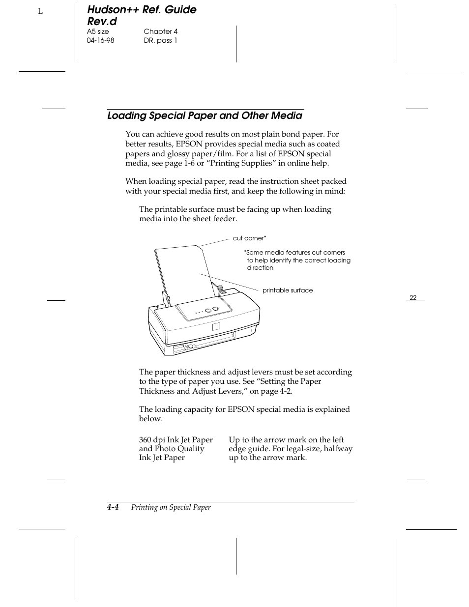 Loading special paper and other media, Hudson++ ref. guide rev.d | Epson 300 User Manual | Page 42 / 91