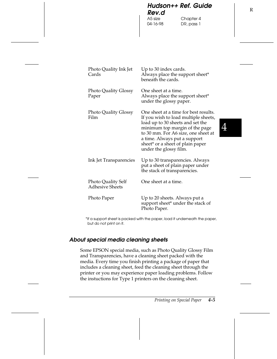 About special media cleaning sheets, Hudson++ ref. guide rev.d | Epson 300 User Manual | Page 43 / 91