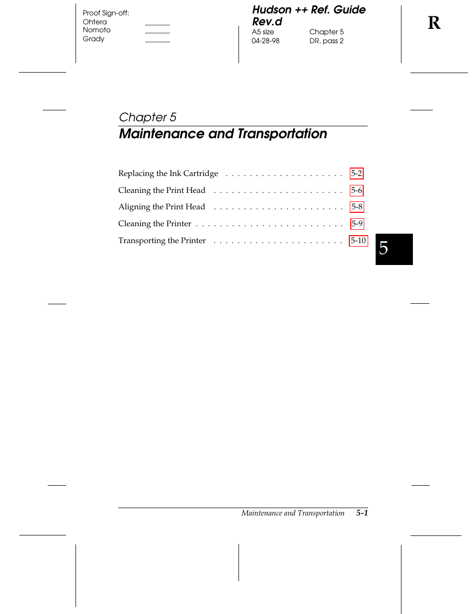 Chap 5-maintenance and transportation, Maintenance and transportation, Chapter 5 | Hudson ++ ref. guide rev.d | Epson 300 User Manual | Page 45 / 91