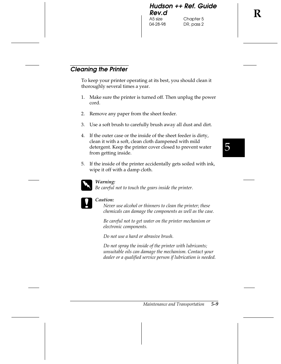 Cleaning the printer | Epson 300 User Manual | Page 53 / 91