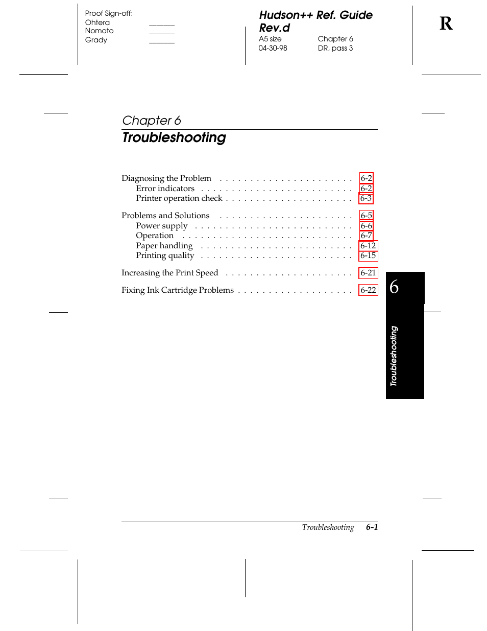 Chap 6-troubleshooting, Troubleshooting, Chapter 6 | Hudson++ ref. guide rev.d | Epson 300 User Manual | Page 55 / 91