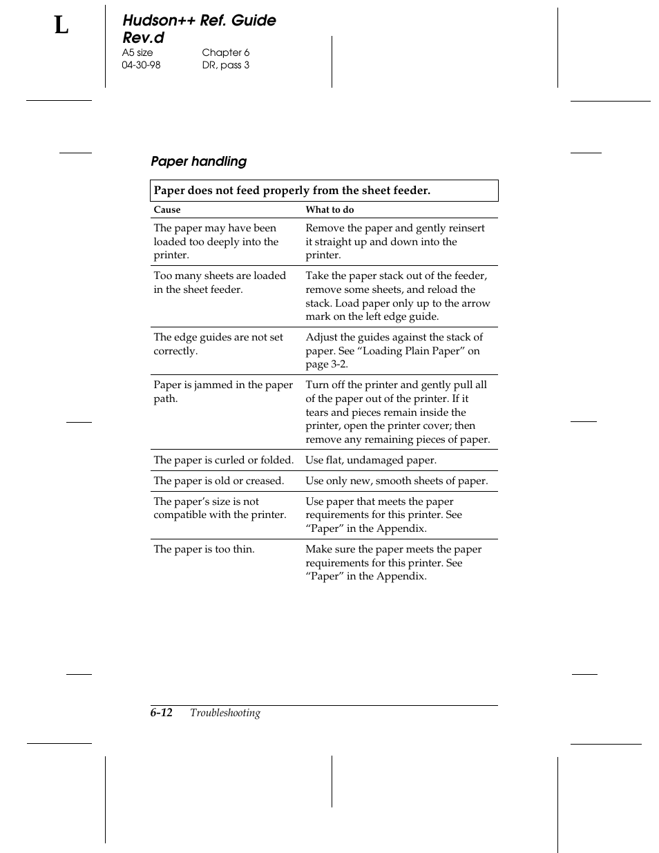 Paper handling, Hudson++ ref. guide rev.d | Epson 300 User Manual | Page 66 / 91