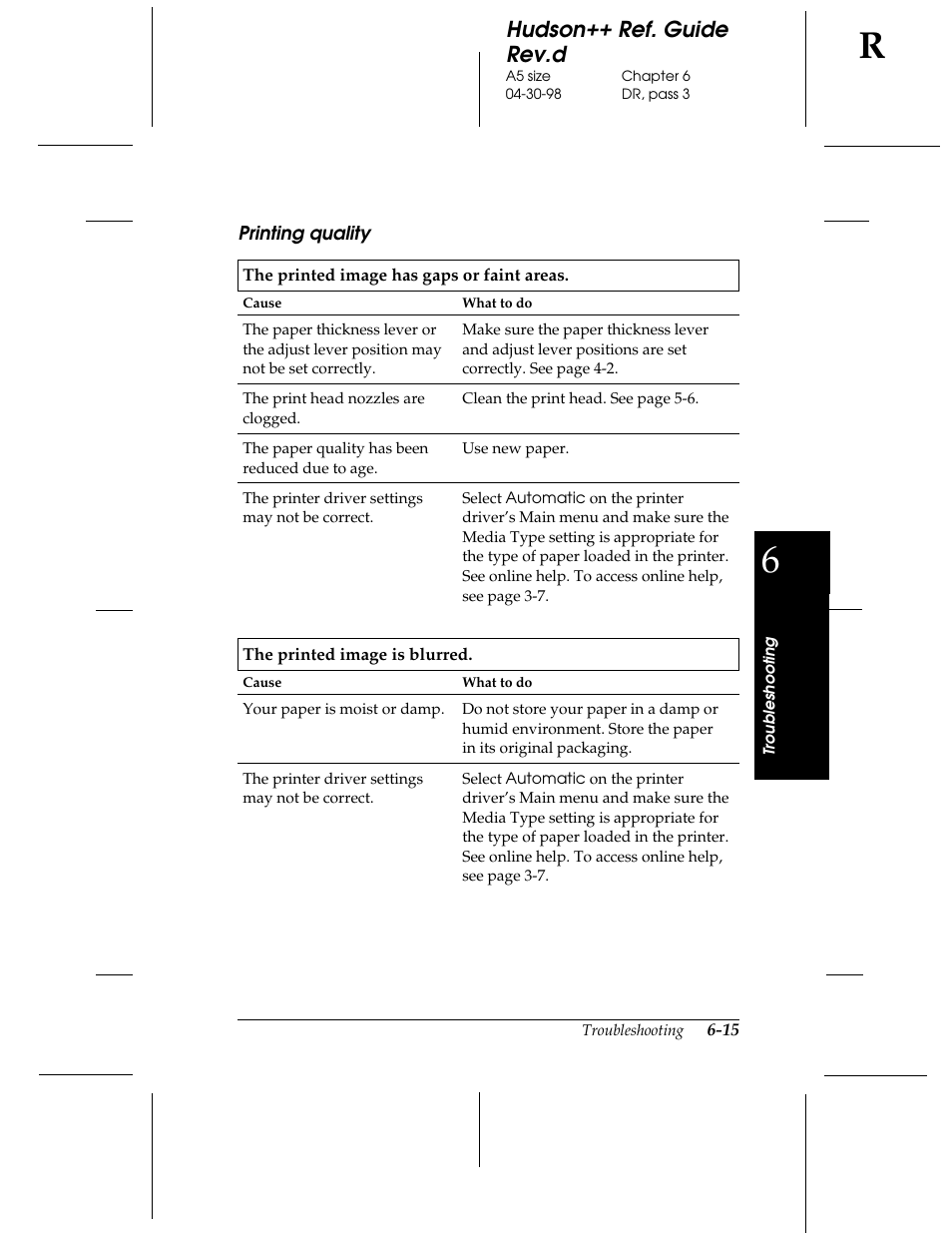 Printing quality, Hudson++ ref. guide rev.d | Epson 300 User Manual | Page 69 / 91