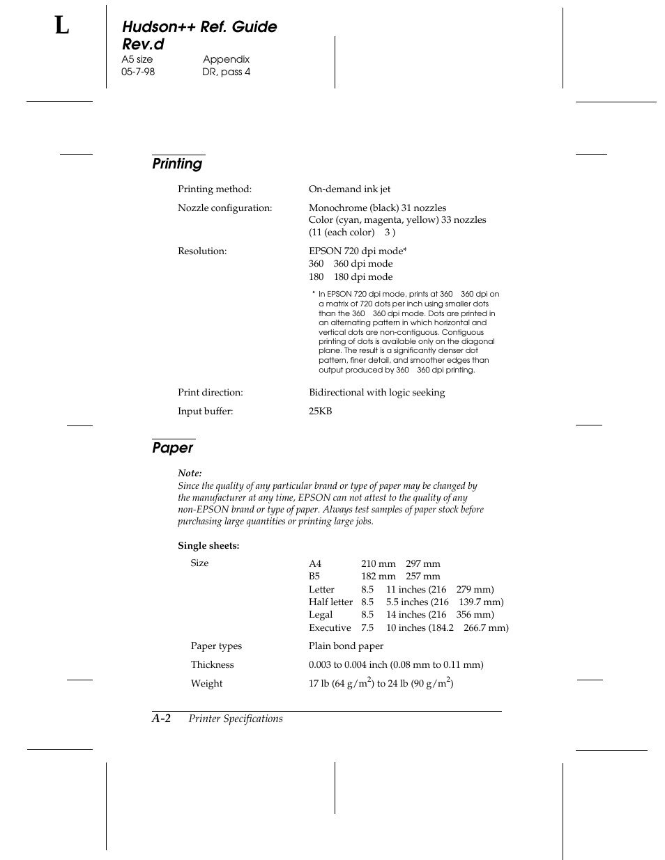 Printing, Paper, Hudson++ ref. guide rev.d | Epson 300 User Manual | Page 79 / 91