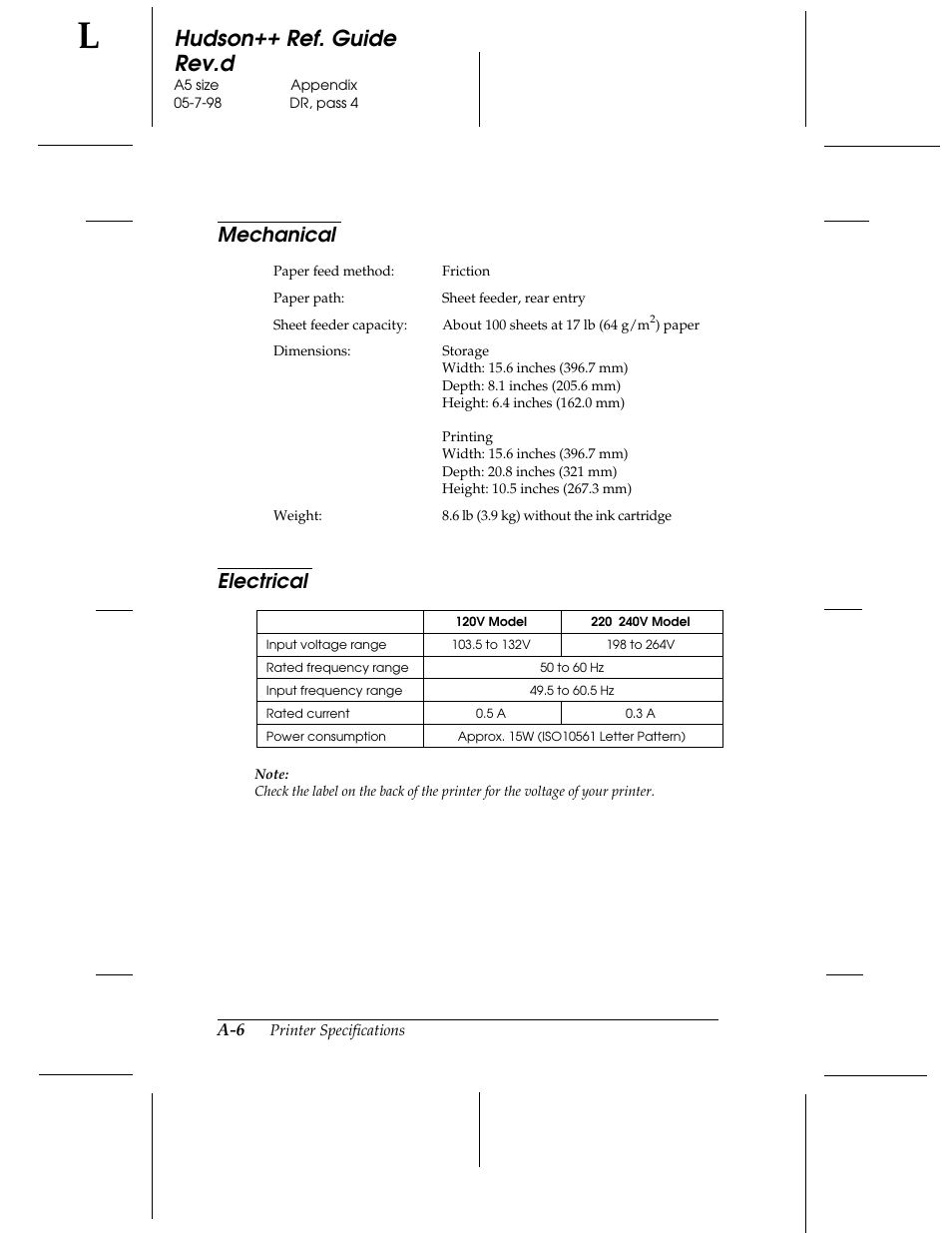 Mechanical, Electrical, Hudson++ ref. guide rev.d | Epson 300 User Manual | Page 83 / 91