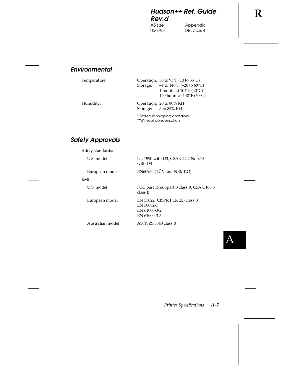 Environmental, Safety approvals, Hudson++ ref. guide rev.d | Epson 300 User Manual | Page 84 / 91