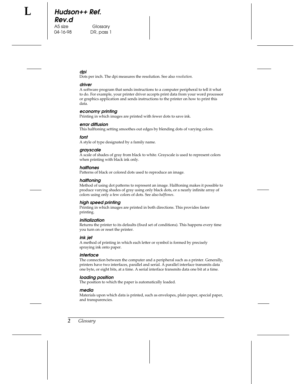 Hudson++ ref. rev.d | Epson 300 User Manual | Page 86 / 91