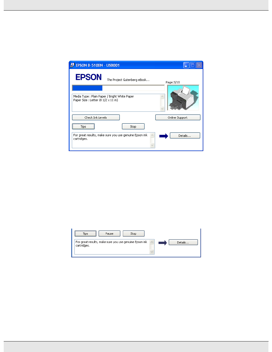 Using the progress meter | Epson B 310N User Manual | Page 144 / 190