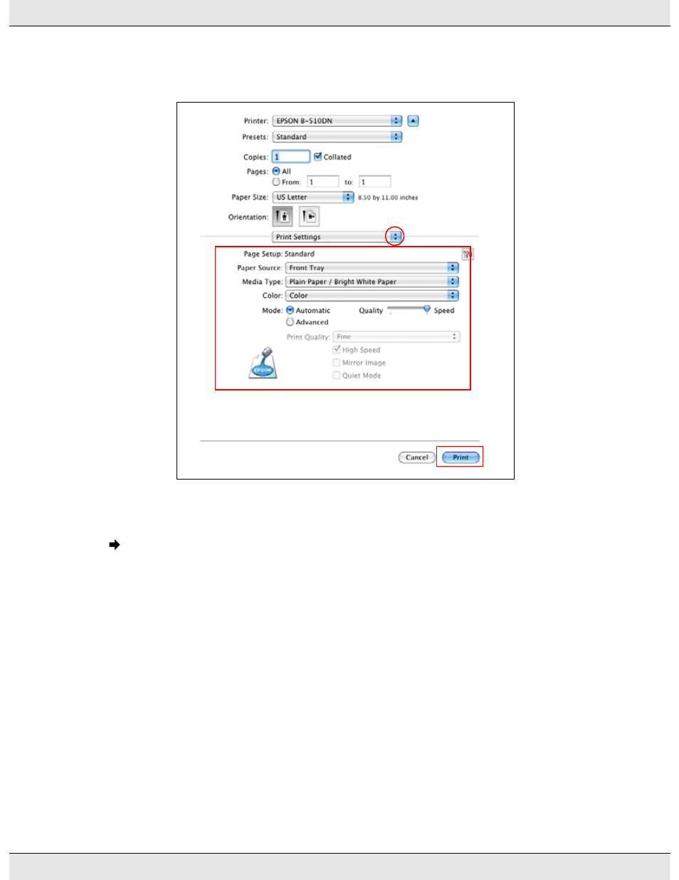 Printer settings for mac os x 10.4 | Epson B 310N User Manual | Page 34 / 190