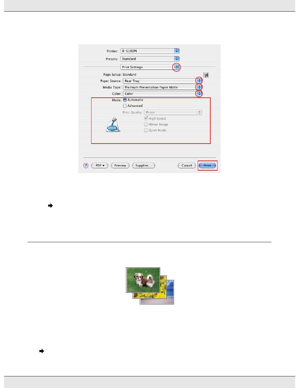 Printing photos, Preparing the print file | Epson B 310N User Manual | Page 36 / 190