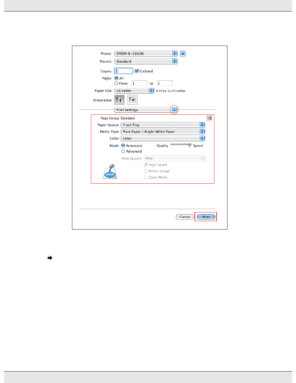 Printer settings for mac os x 10.4 | Epson B 310N User Manual | Page 78 / 190