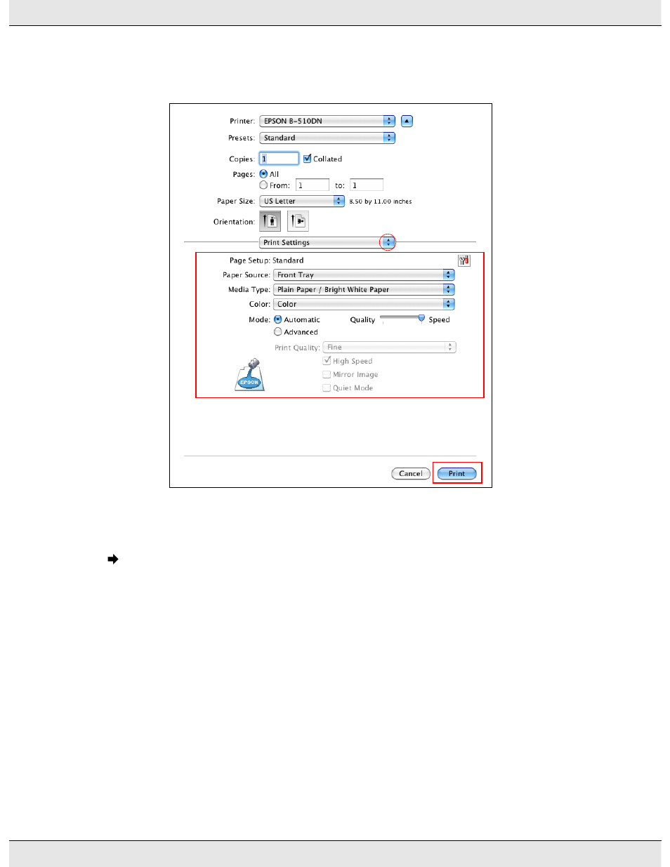 Printer settings for mac os x 10.4 | Epson B 310N User Manual | Page 86 / 190