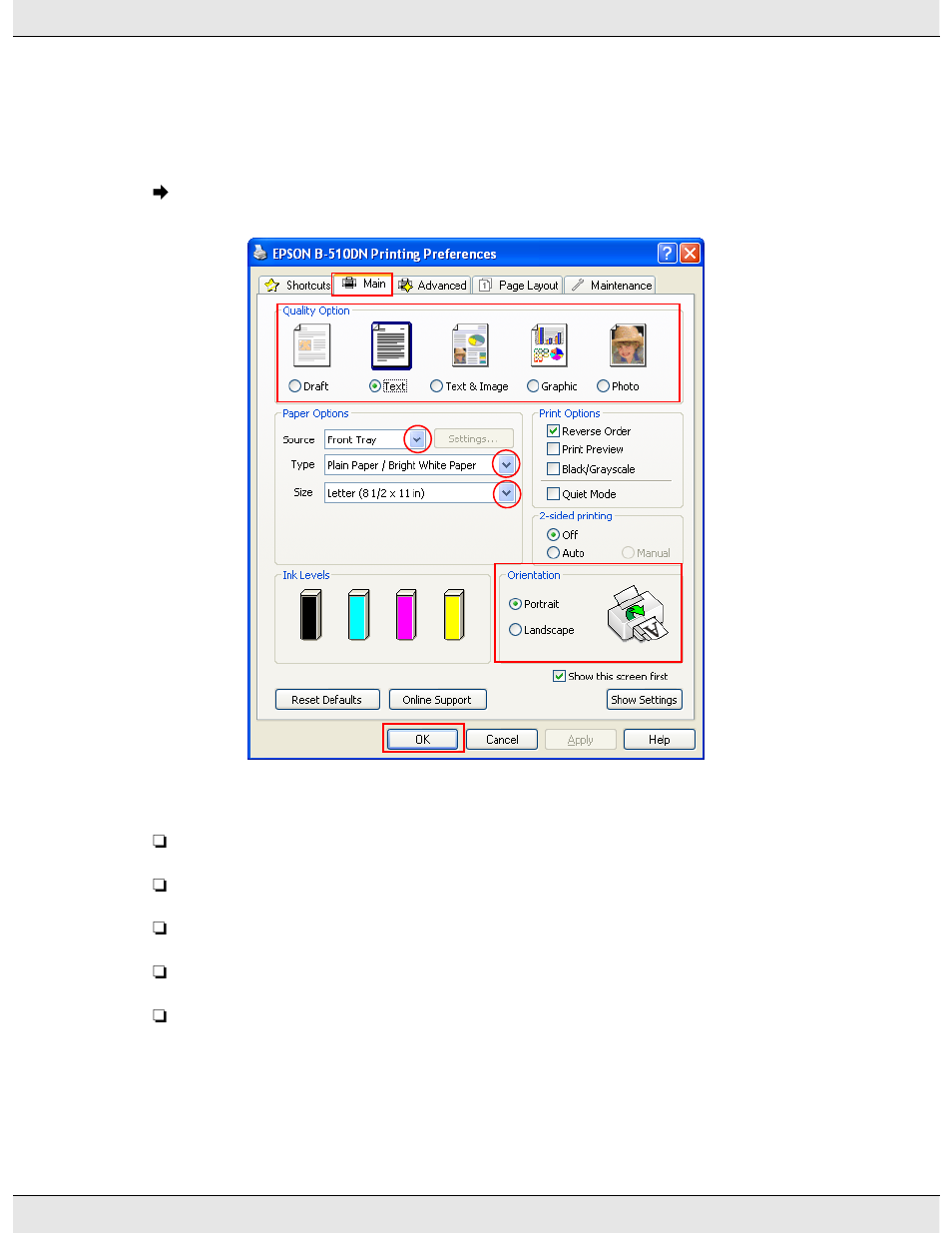 Printer settings | Epson B 310N User Manual | Page 90 / 190