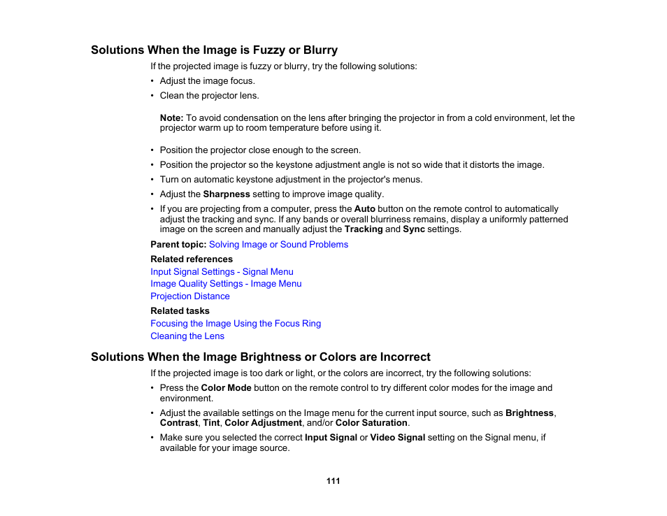 Solutions when the image is fuzzy or blurry | Epson EX3210 User Manual | Page 111 / 171