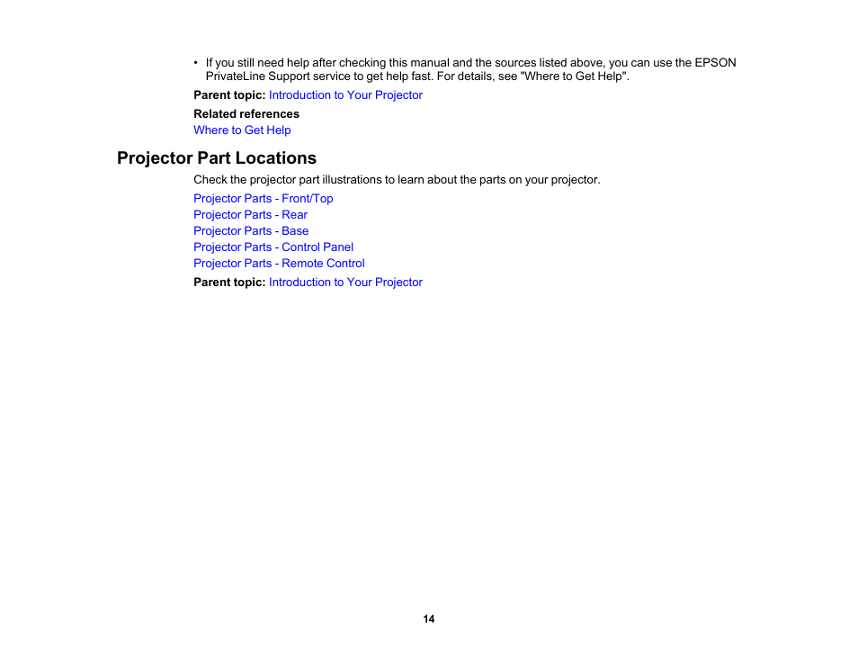 Projector part locations | Epson EX3210 User Manual | Page 14 / 171