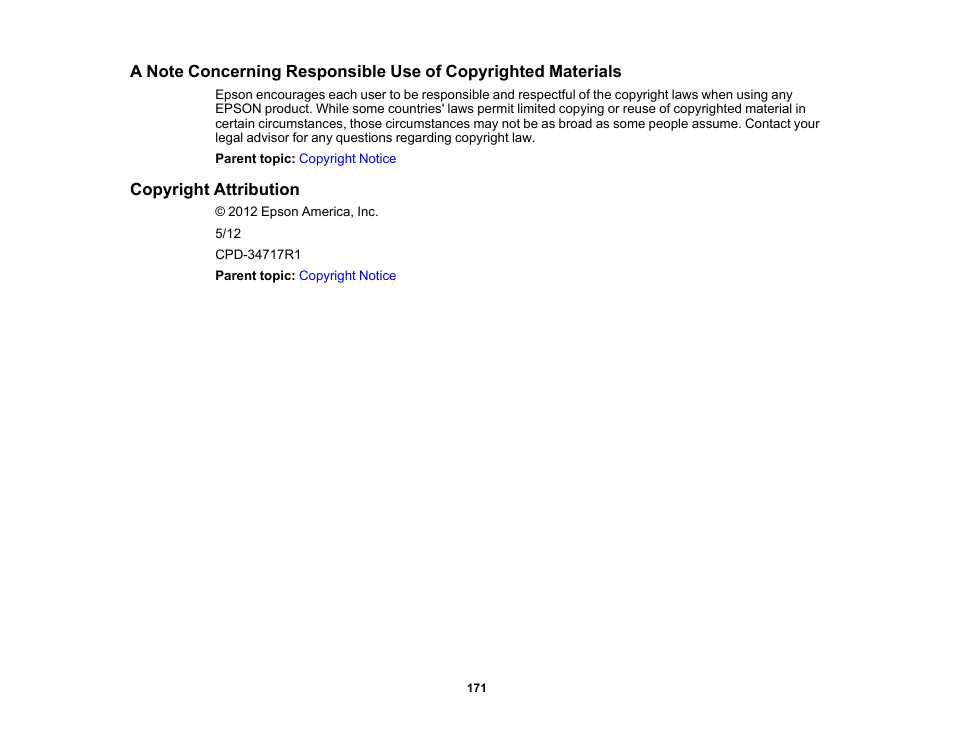 Copyright attribution | Epson EX3210 User Manual | Page 171 / 171