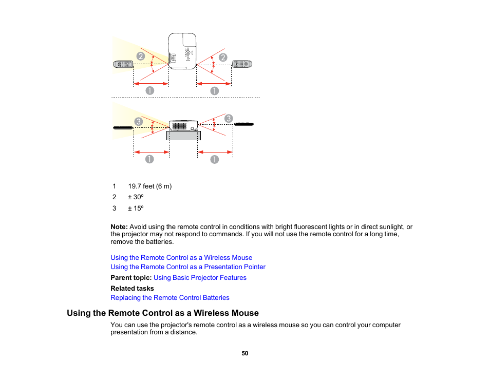 Using the remote control as a wireless mouse | Epson EX3210 User Manual | Page 50 / 171