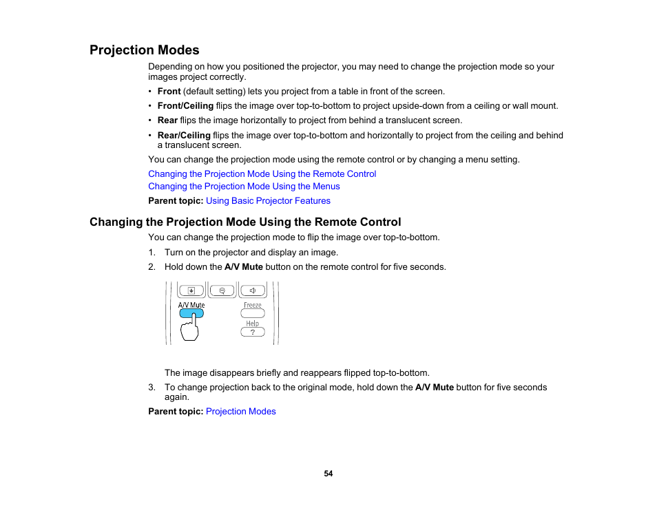 Projection modes | Epson EX3210 User Manual | Page 54 / 171