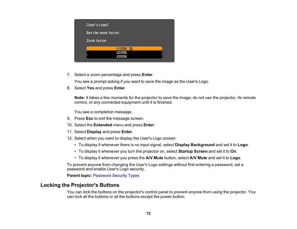 Locking the projector's buttons | Epson EX3210 User Manual | Page 72 / 171