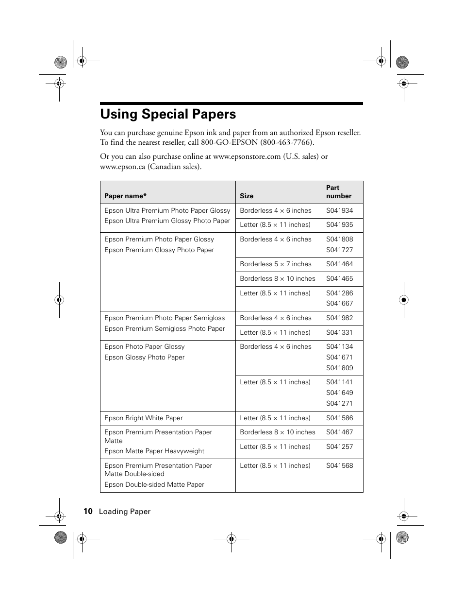 Using special papers | Epson Stylus Photo RX580 User Manual | Page 10 / 95