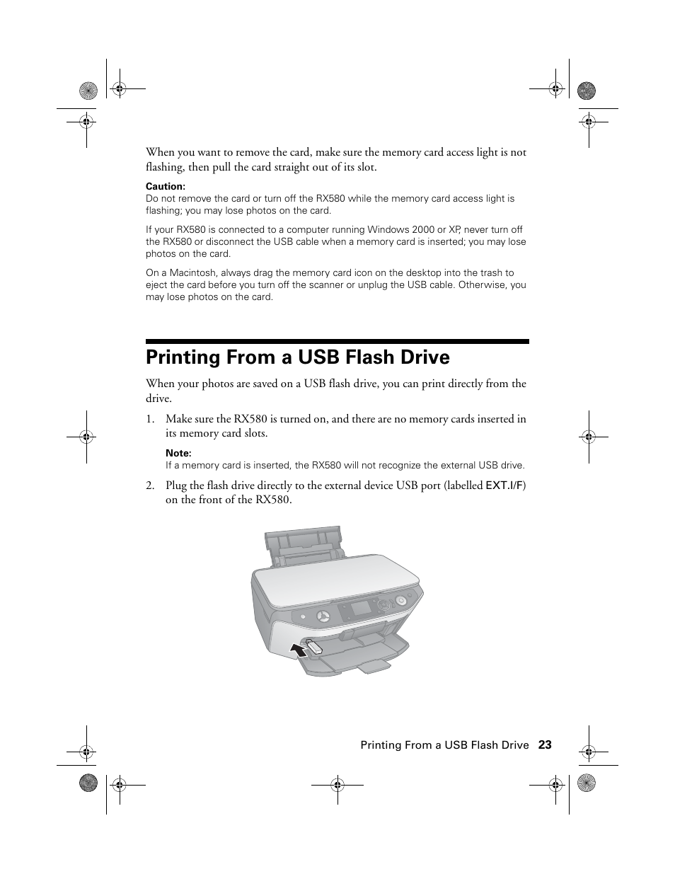 Printing from a usb flash drive | Epson Stylus Photo RX580 User Manual | Page 23 / 95