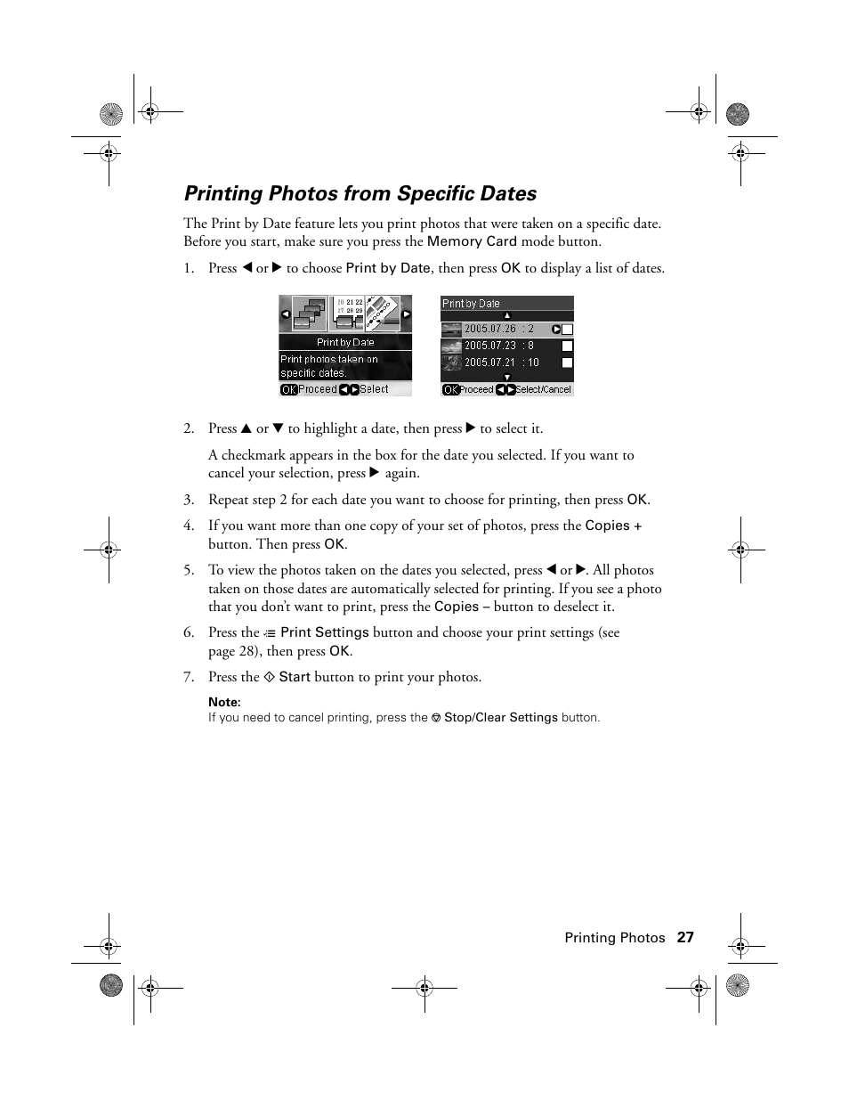 Printing photos from specific dates | Epson Stylus Photo RX580 User Manual | Page 27 / 95