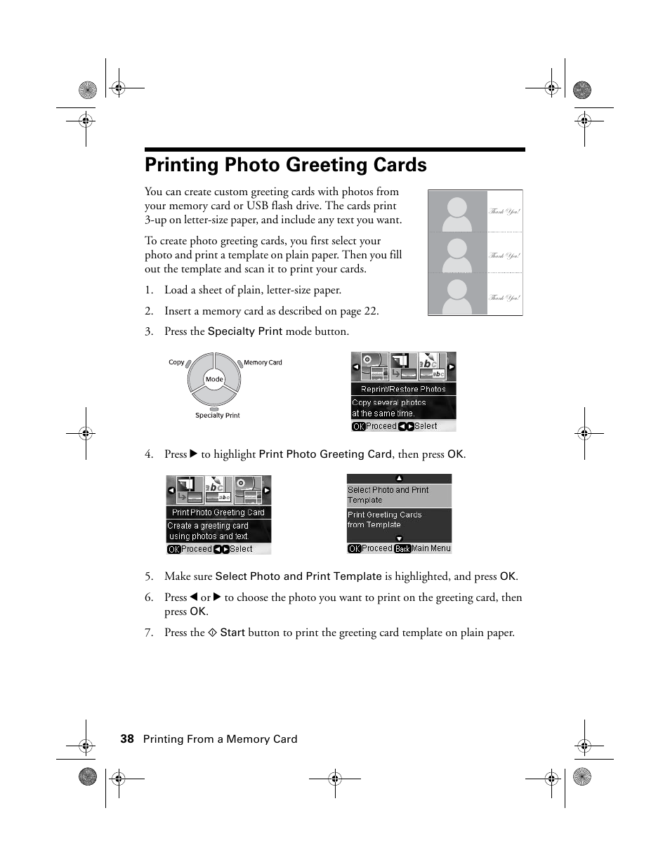 Printing photo greeting cards | Epson Stylus Photo RX580 User Manual | Page 38 / 95