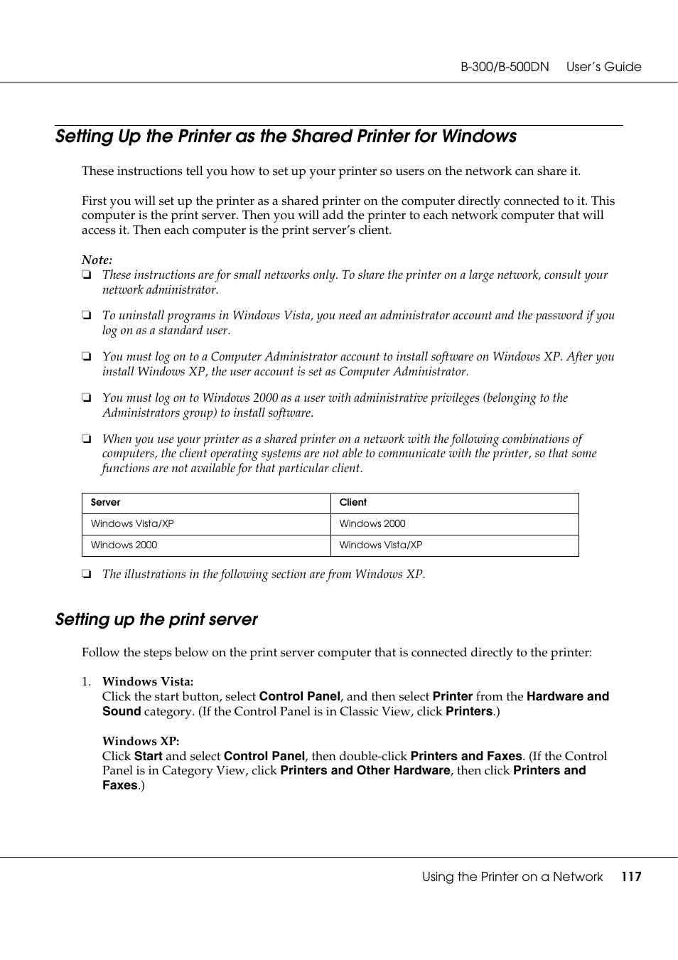 Setting up the print server | Epson B 500DN User Manual | Page 117 / 168