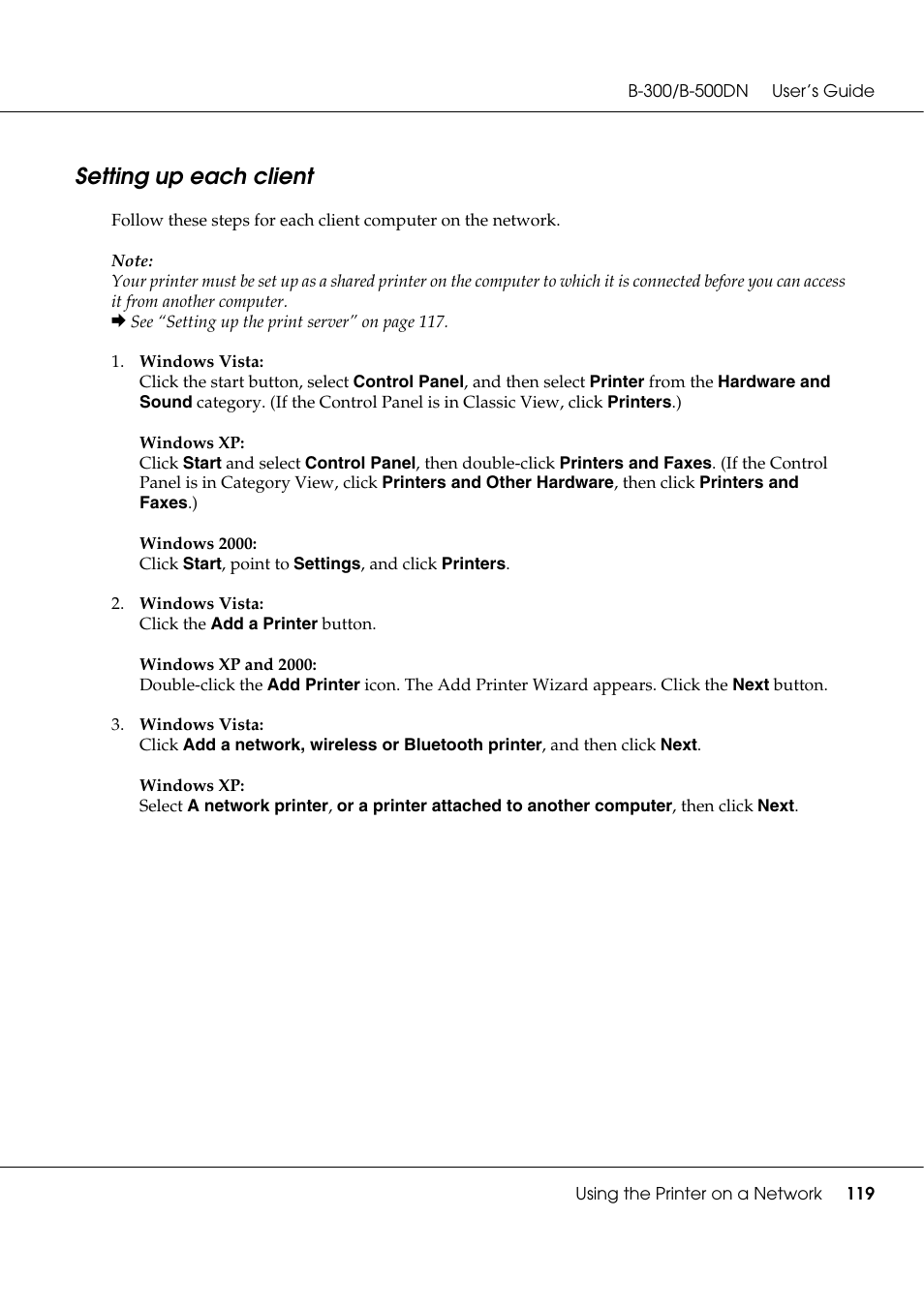 Setting up each client | Epson B 500DN User Manual | Page 119 / 168