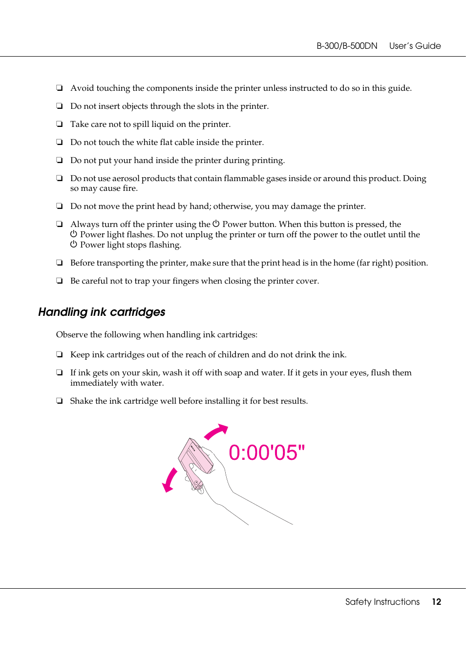 Handling ink cartridges | Epson B 500DN User Manual | Page 12 / 168