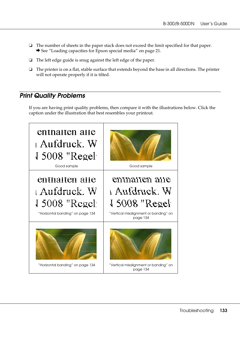 Print quality problems | Epson B 500DN User Manual | Page 133 / 168