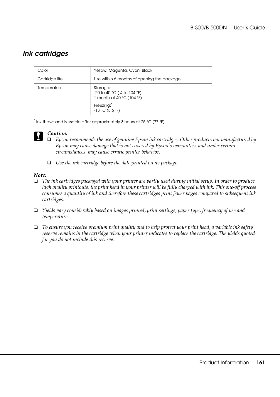 Ink cartridges | Epson B 500DN User Manual | Page 161 / 168