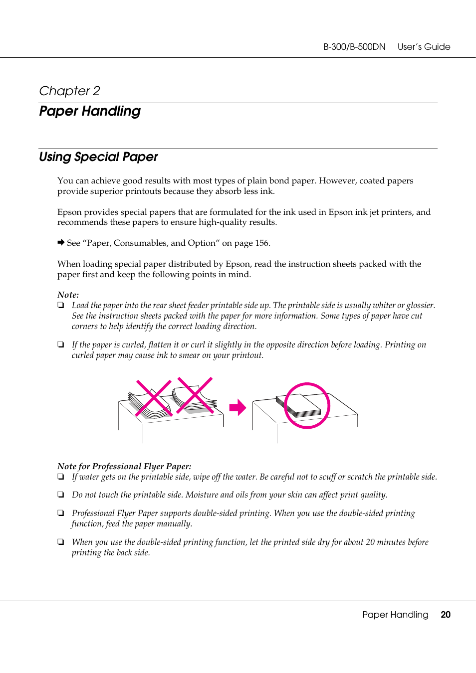 Paper handling, Using special paper, Chapter 2 | Epson B 500DN User Manual | Page 20 / 168