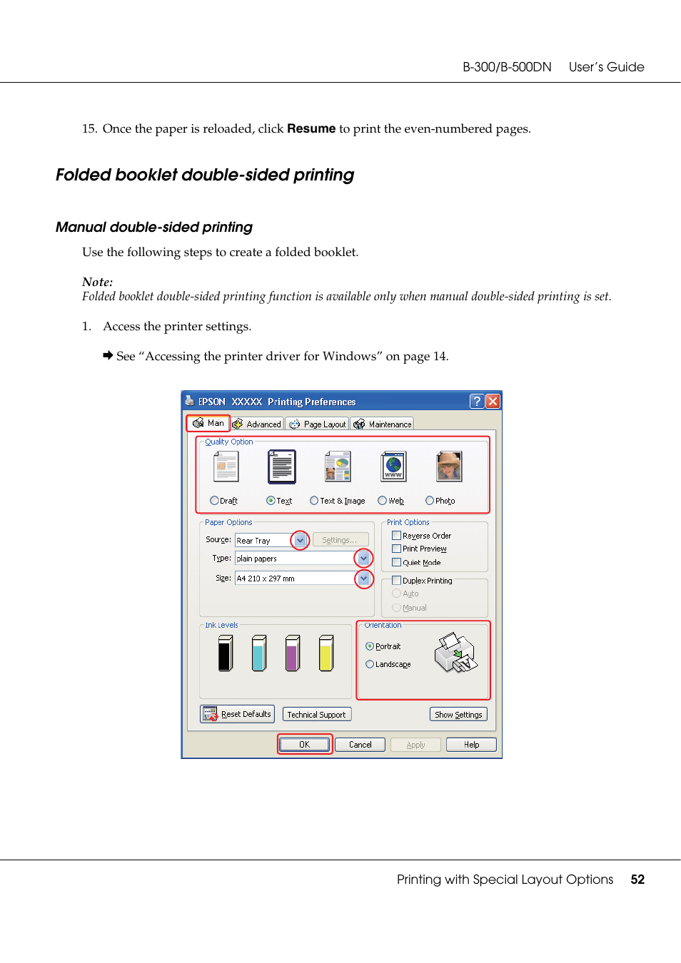 Folded booklet double-sided printing | Epson B 500DN User Manual | Page 52 / 168