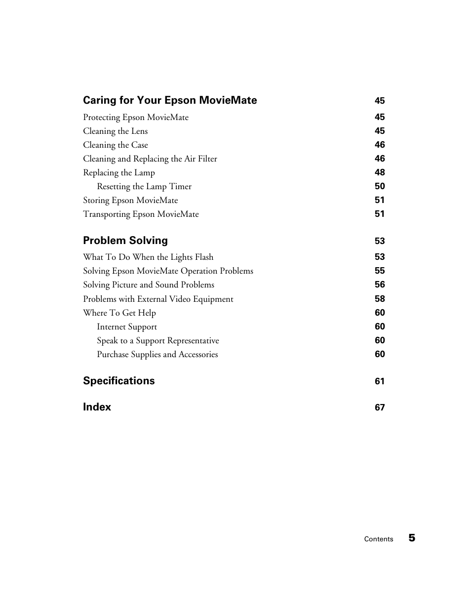 Epson MOVIEMATE 72 User Manual | Page 5 / 70