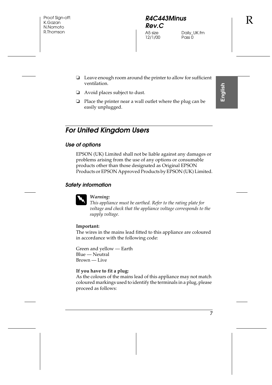 For united kingdom users, Use of options, Safety information | Epson 480SXU User Manual | Page 8 / 24