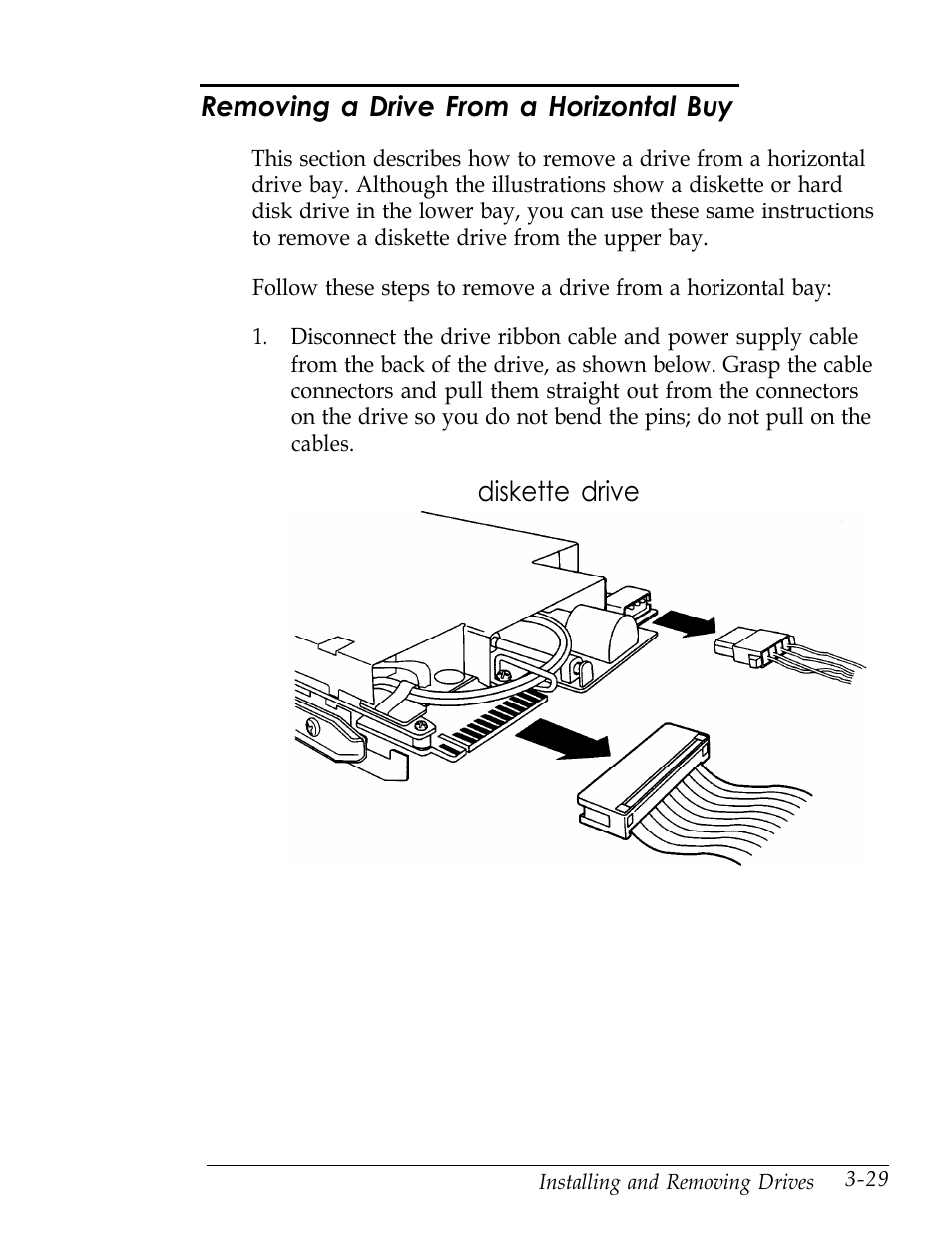 Removing a drive from a horizontal buy, Diskette drive | Epson Endeavor User Manual | Page 102 / 197