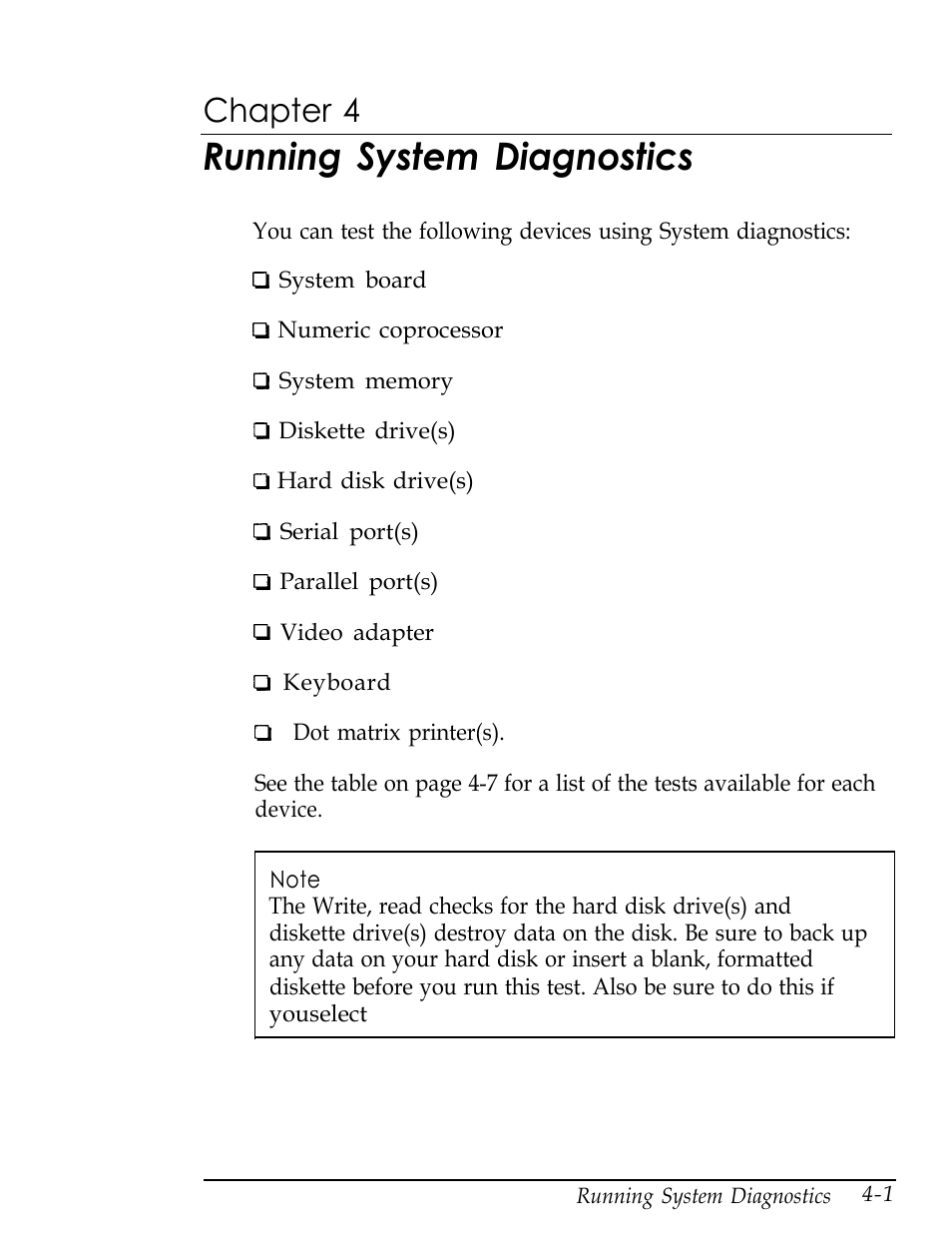 Chap 4-running system diagnostics, Running system diagnostics, Chapter 4 | Epson Endeavor User Manual | Page 110 / 197