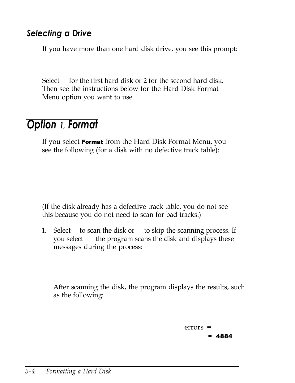 Selecting a drive, Option 1 format, Option | Format | Epson Endeavor User Manual | Page 122 / 197