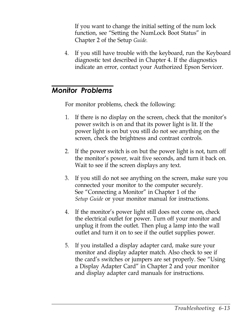 Monitor problems | Epson Endeavor User Manual | Page 142 / 197