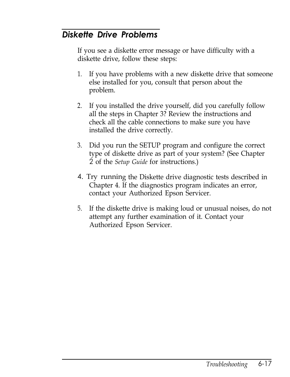 Diskette drive problems | Epson Endeavor User Manual | Page 146 / 197