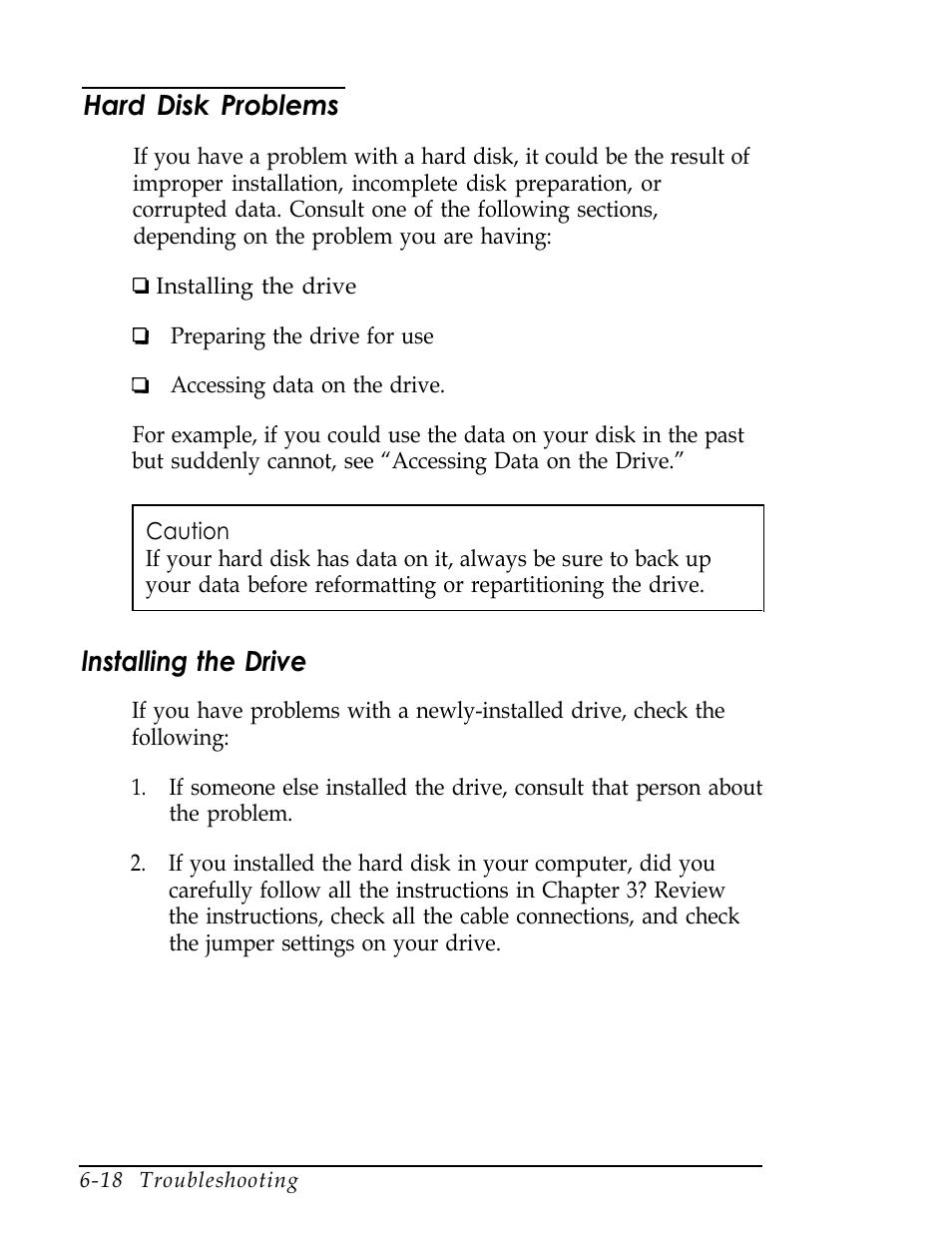 Hard disk problems, Installing the drive, Lnstalling the drive | Epson Endeavor User Manual | Page 147 / 197