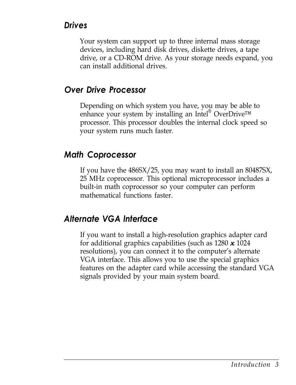 Drives, Over drive processor, Math coprocessor | Alternate vga interface, Aiternate vga lnterface | Epson Endeavor User Manual | Page 15 / 197