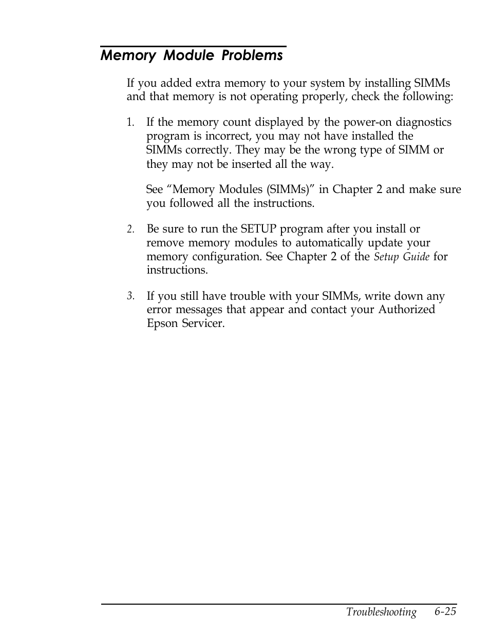 Memory module problems | Epson Endeavor User Manual | Page 154 / 197