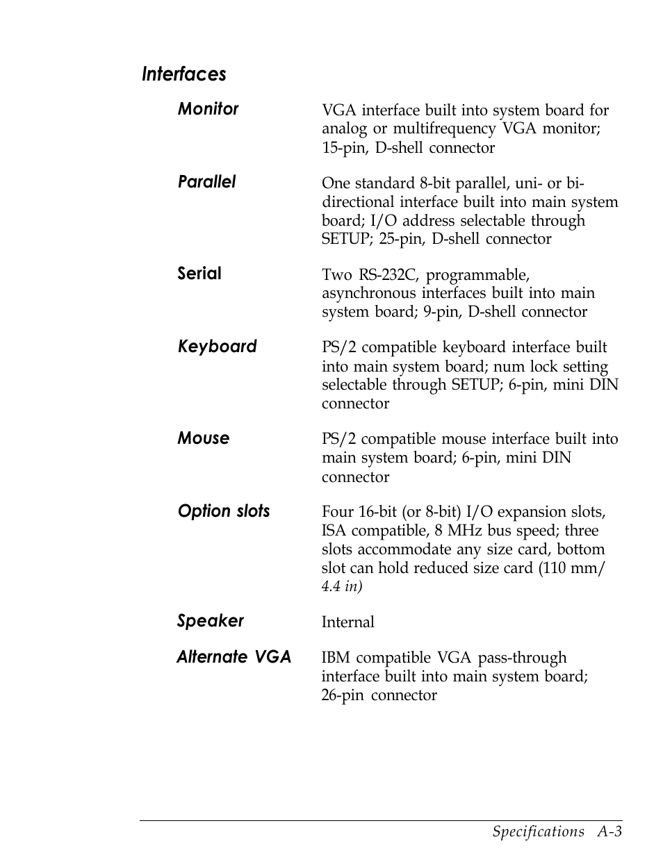 Interfaces, Lnterfaces | Epson Endeavor User Manual | Page 157 / 197